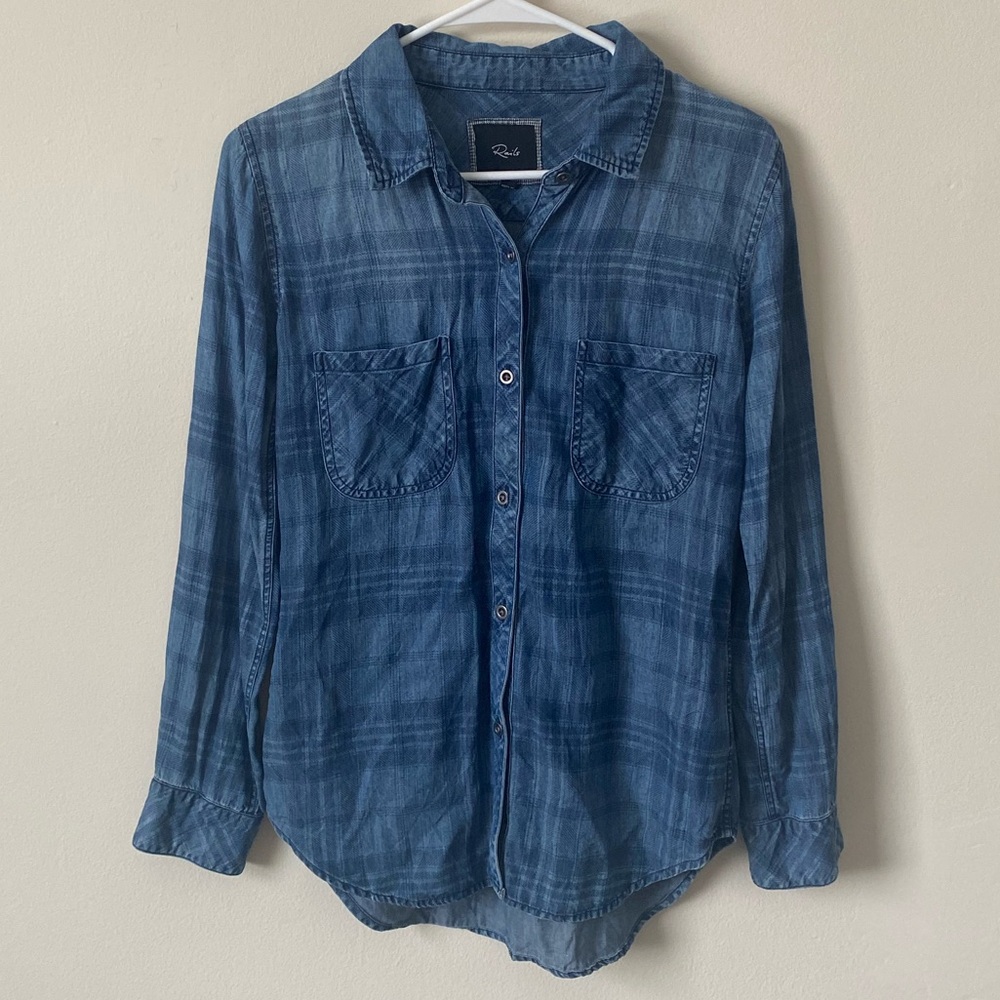 Rails Denim Plaid Pattern Button Down Shirt